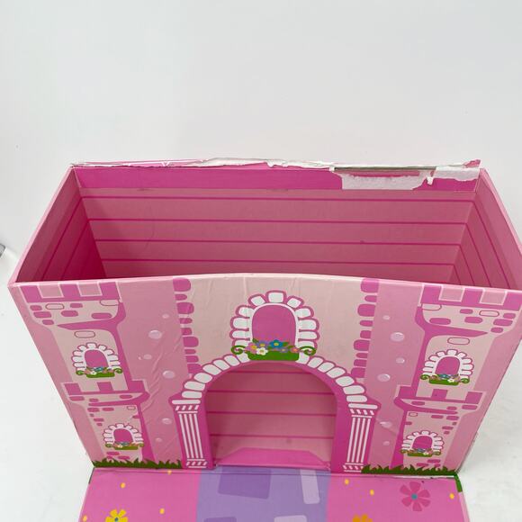 USED Pink Foldaway Unicorn Castle With 10 Wooden Figurines - Picture 4 of 8